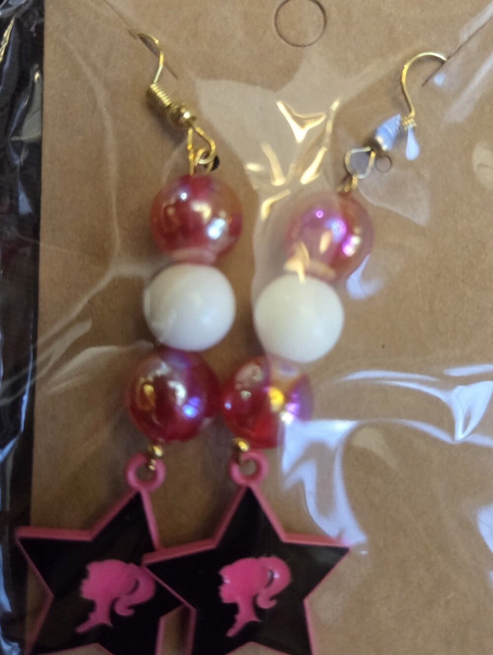 Barbie Pink Star Pendant Bead Earrings